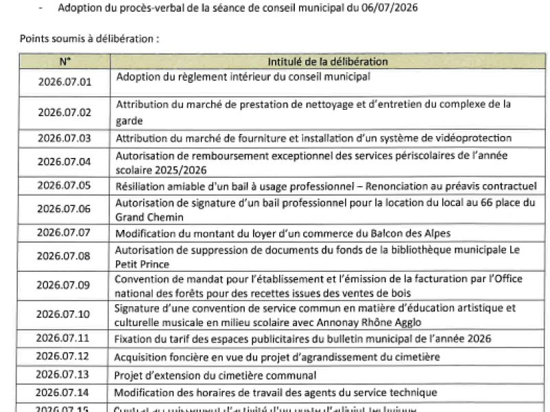 Conseil municipal du 21 septembre 2026