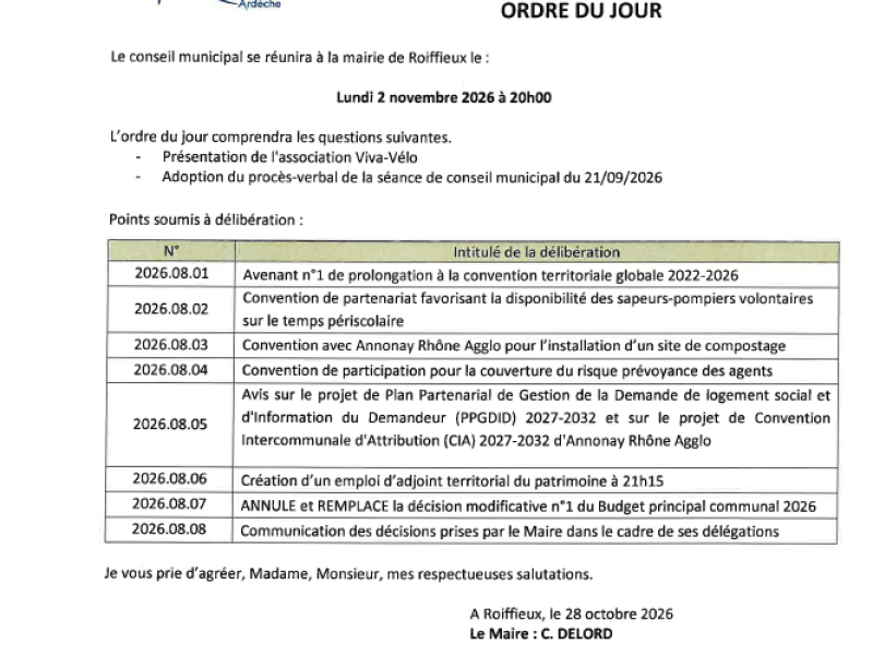 Conseil municipal du 2 novembre 2026