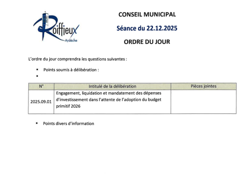 Conseil municipal du 22 décembre 2025