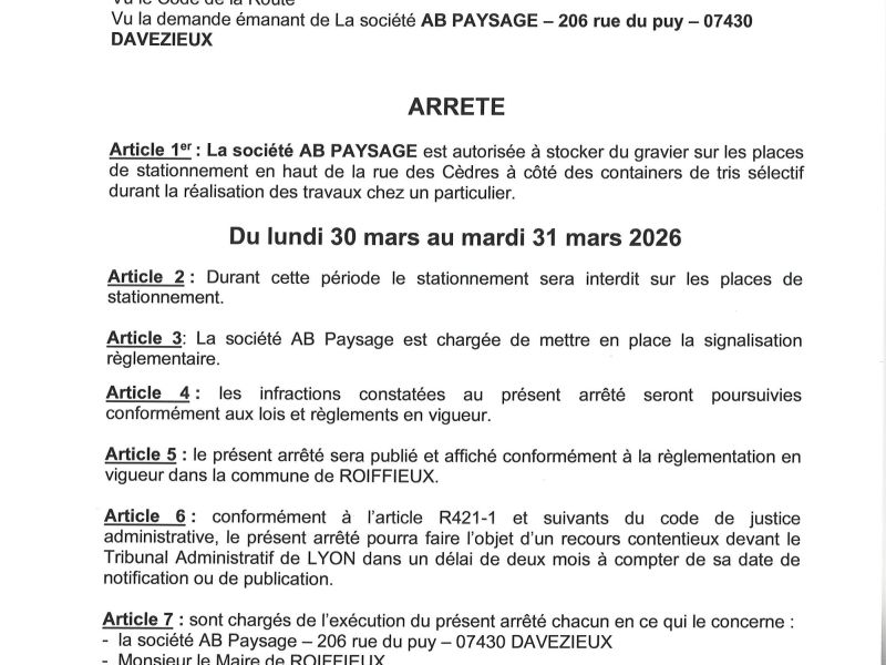 arrêté circulation rue des Cèdres - AB PAYSAGE
