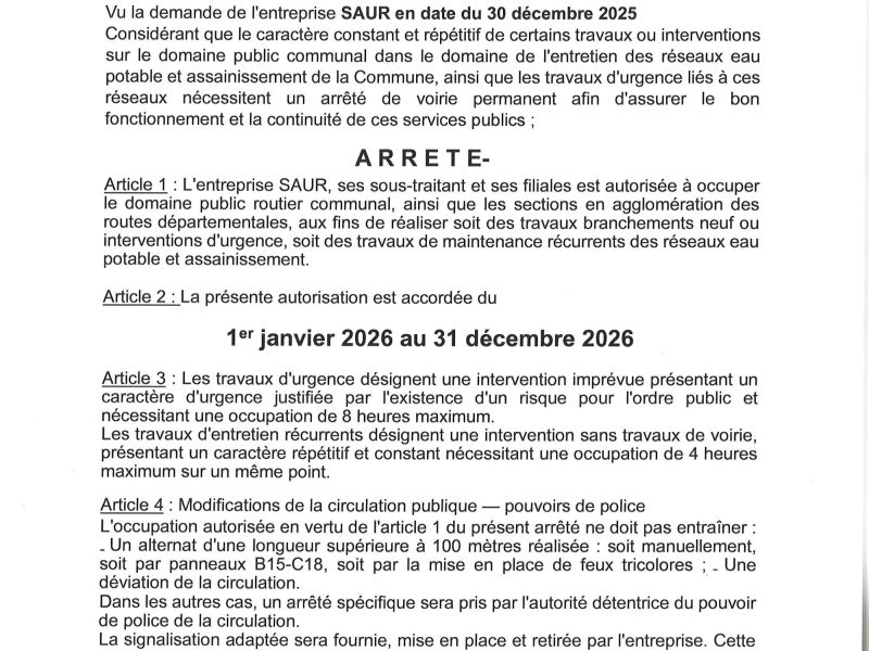 SAUR arrêté annuel